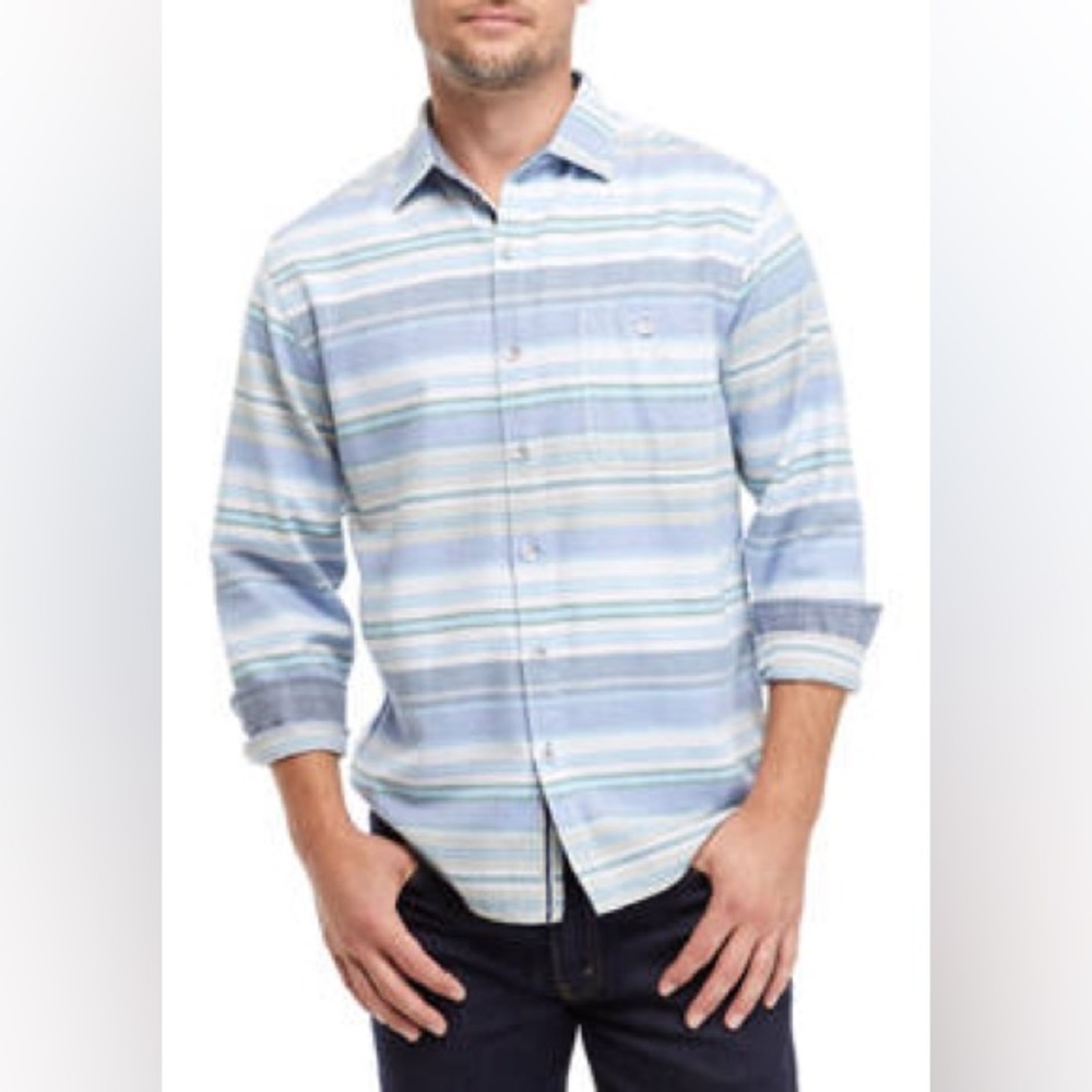 Men's Tommy Bahama Striped Flannel Button Up Shirt, Size Large